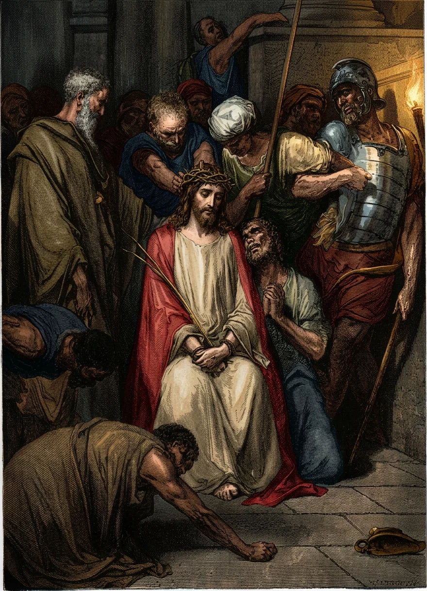 A token of God's long-suffering: “They stripped Him, and put on him a scarlet robe. And when they had platted a crown of thorns, they put it upon His head, and a reed in His right hand; and they bowed the knee before Him, and mocked Him, saying, Hail, King of the Jews! And they spit upon Him, and took the reed, and smote Him on the head.” Jesus said: “Father, forgive them; for they know not what they do.”