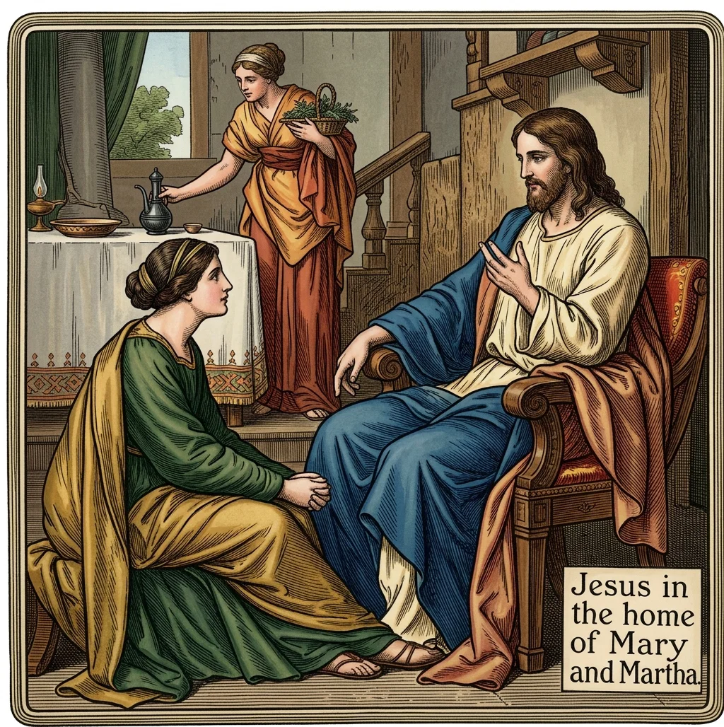 Jesus in the home of Mary and Martha