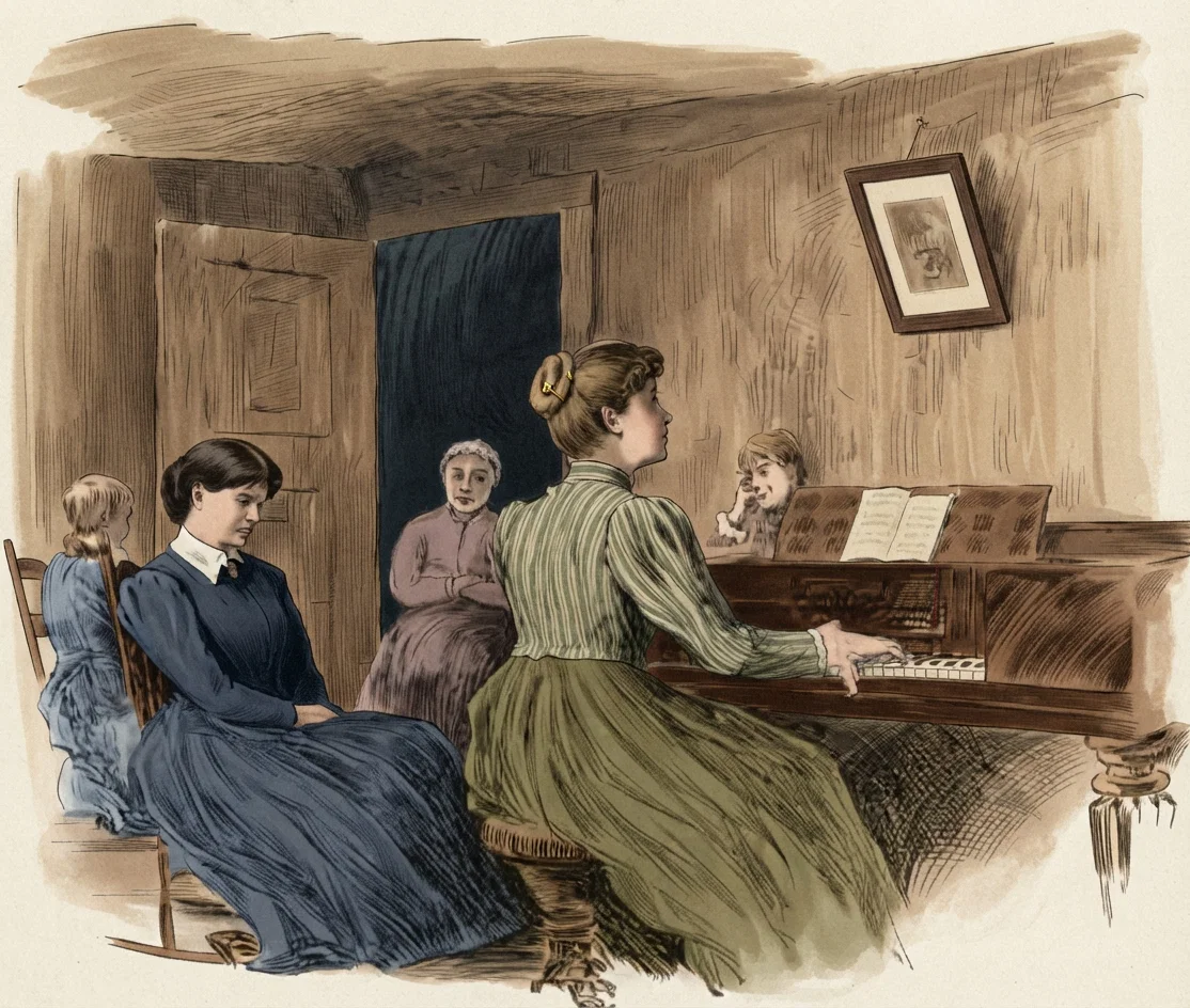 “Dorothy sat at the piano, her fingers ran softly over the keys.”