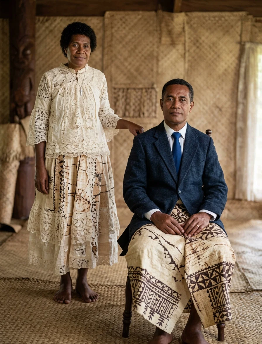 Our Native Fijian Evangelist, Pauliesi Bunoa, and Wife.