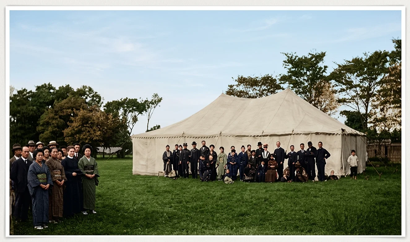OUR MISSIONARIES MAKE USE OF THE GOSPEL TENT IN JAPAN