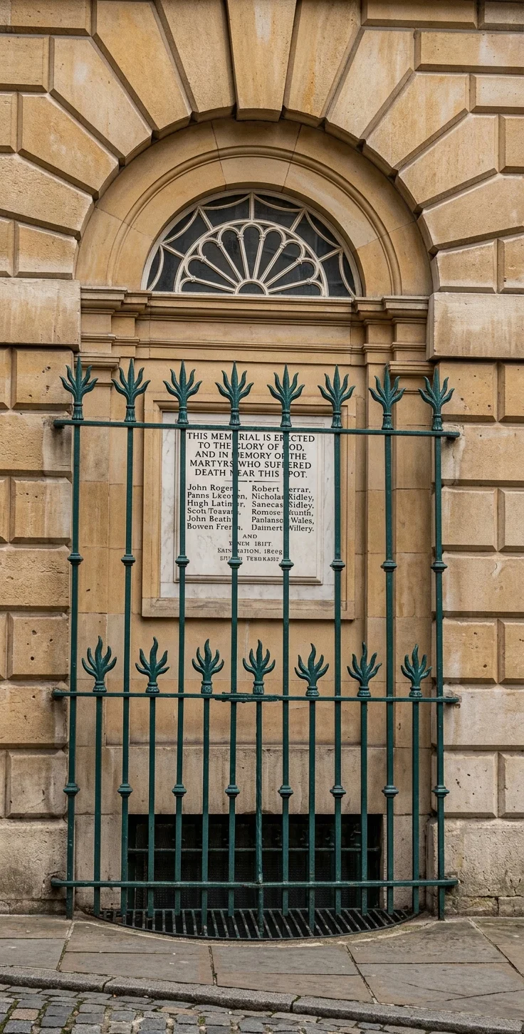 Memorial martyr tablet on St. Bartholomew's Hospital, near Smithfield market, London