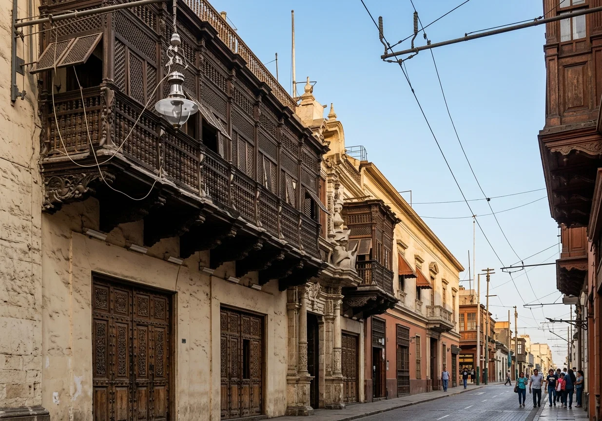 Lima, ancient and modern. The building on the left is an old palace of the Viceroys.