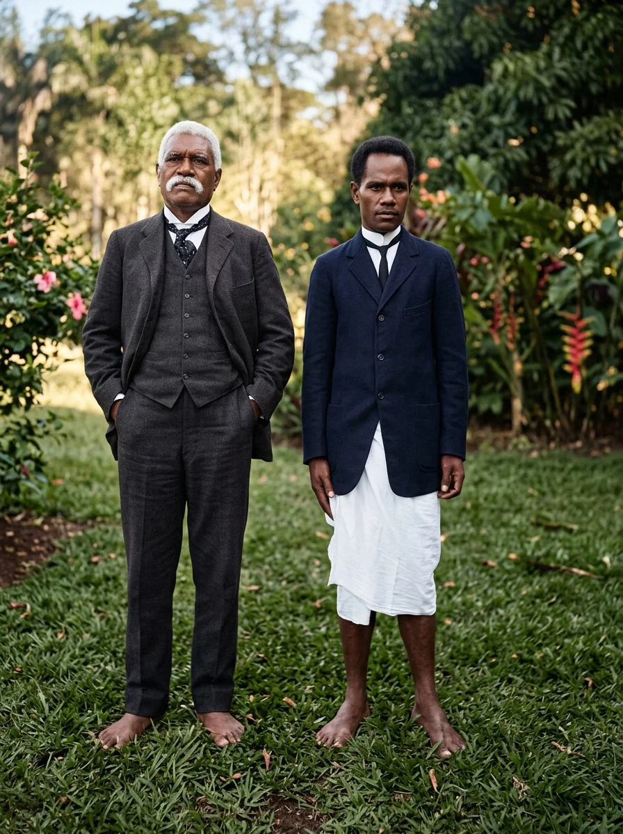 Rev. Ambrose, Left, a Fijian Chief Who Is Also One of Our Church Elders