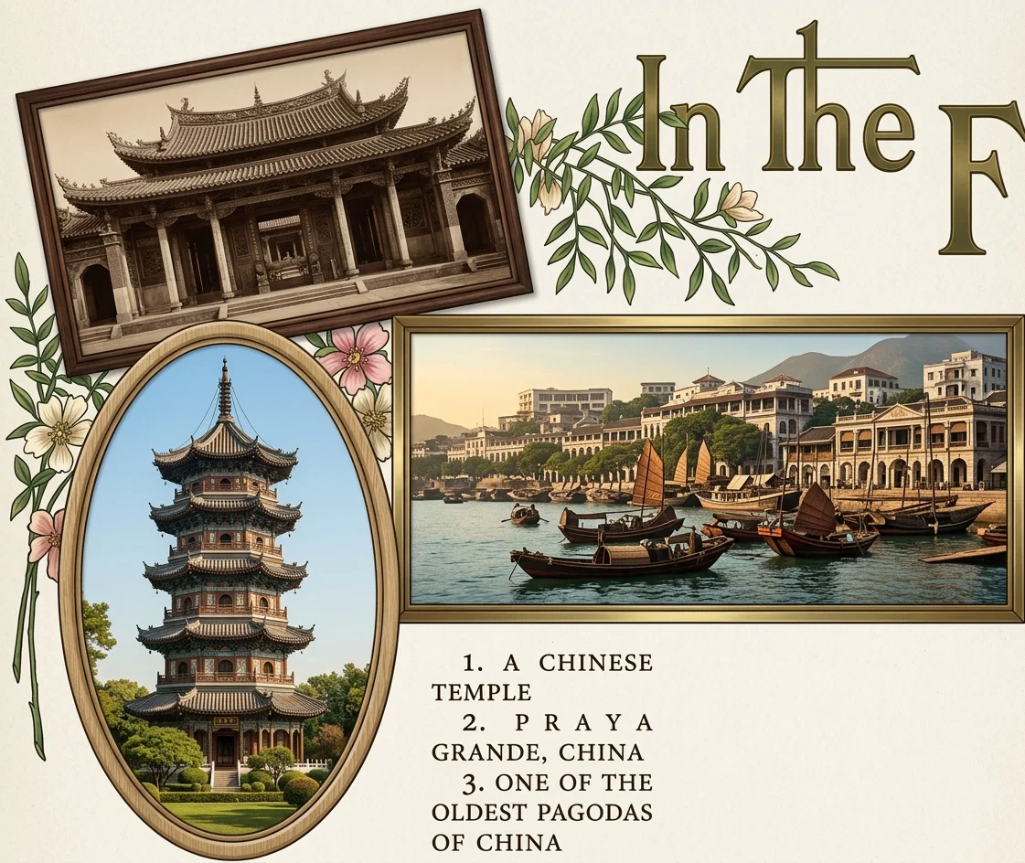1. A CHINESE TEMPLE
2. PRAYA GRANDE, CHINA
3. ONE OF THE OLDEST PAGODAS OF CHINA