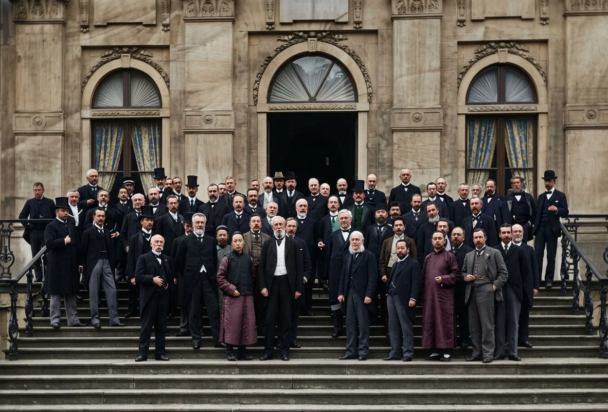 Members of the Peace Conference at the Hague. From a Photograph by A. van der Grient, Hague. (R. Groote & Co., Amsterdam, Publishers.)