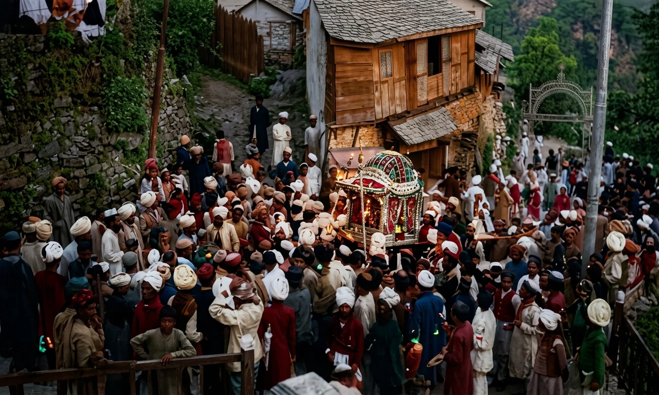 The Mohurrum, a Mohammedan Religious Procession at Mussoorie, India.