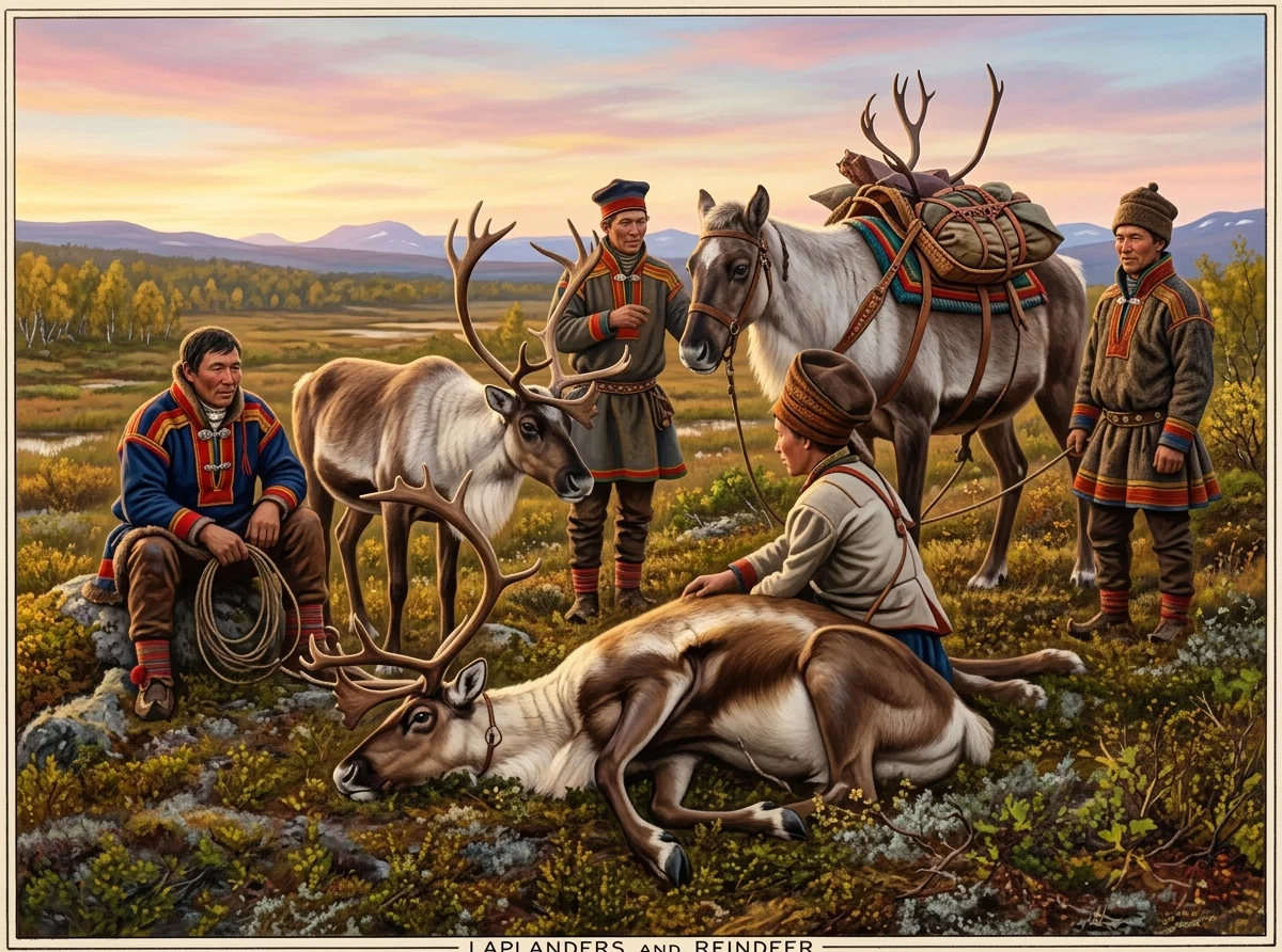 LAPLANDERS AND REINDEER.