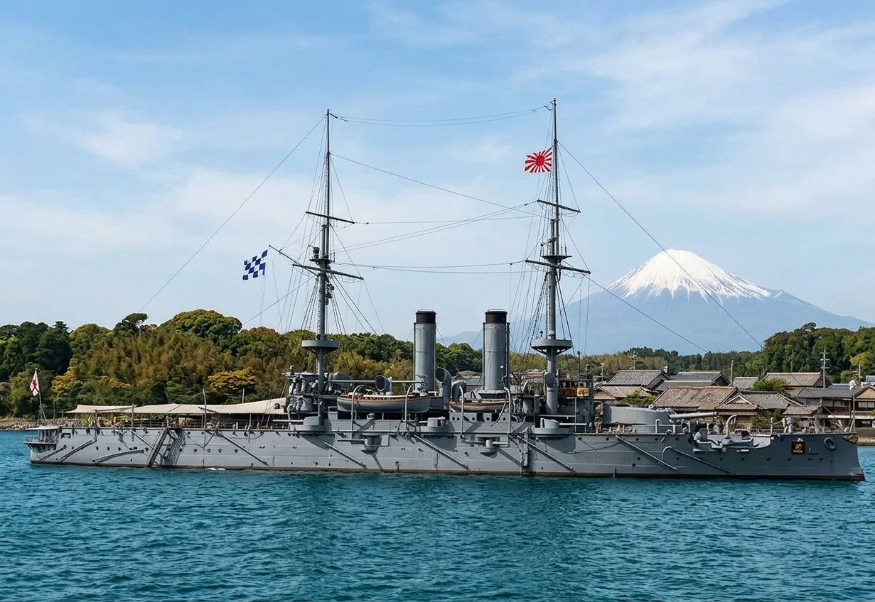 The great Japanese battle-ship Fuji, the largest war-vessel of that country. To be an officer on such a vessel is the highest aspiration of the Japanese navy boys.