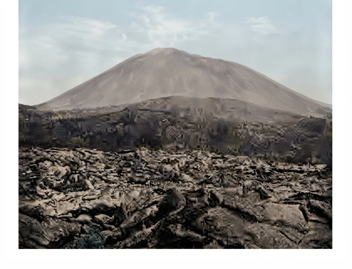 Cone and lava fields of Vesuvius after the eruption of 1872.