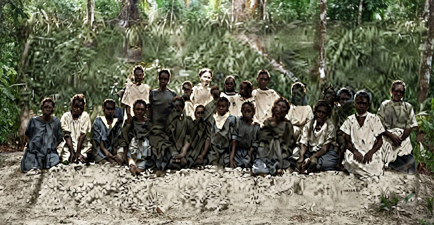 MRS. C. H. PARKER, WITH FIRST COMPANY OF NATIVE WOMEN ON ATCHIN ISLAND TO WEAR CLOTHES