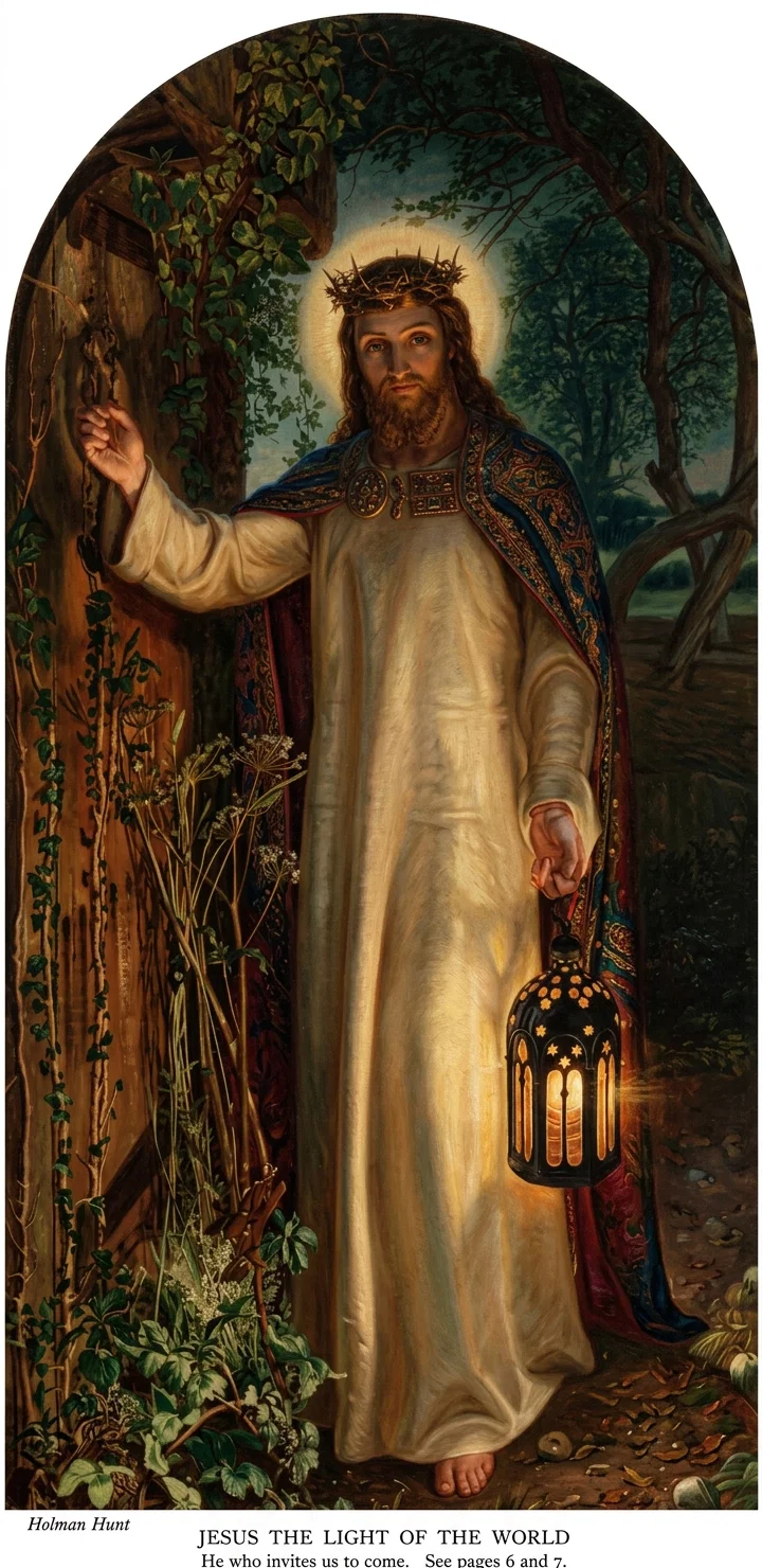 Holman Hunt JESUS THE LIGHT OF THE WORLD He who invites us to come. See pages 6 and 7.