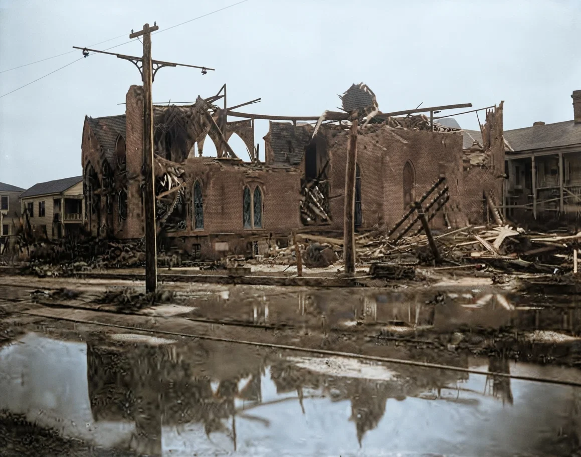 Wreck of a Baptist Church in the Great Galveston Tidal Wave of September 8 and 9, 1900.