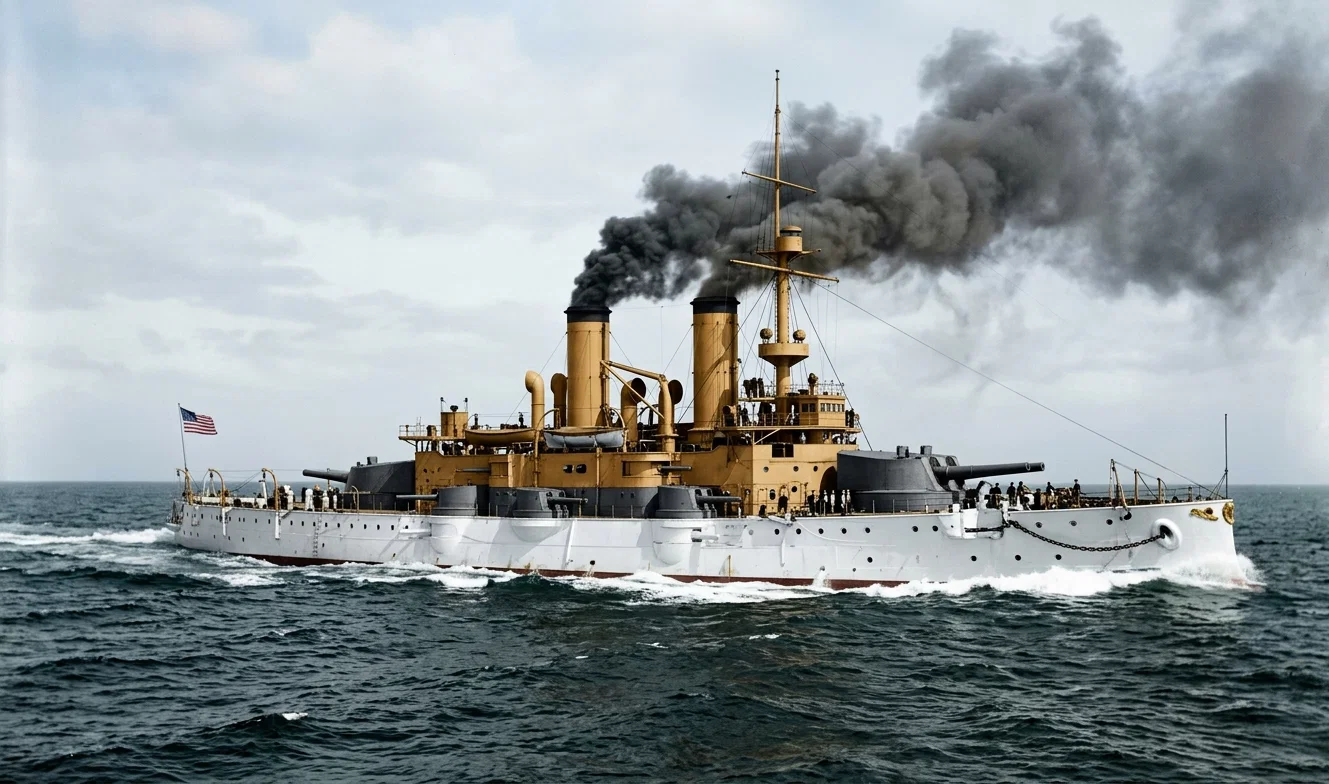 The First-class Battle-ship Massachusetts.—Displacement, 10,288 tons; speed, 16.2 knots. Armor: Belt, 18 inches; deck, 2¾ inches; barbettes, 17 inches; turrets, 15; casements, 6 inches. Main battery consists of four 13-inch, eight 8-inch, and four 6-inch guns; secondary battery has twenty 6-pounders, four 1-pounders, four Gatlings, and two field guns; has three torpedo tubes. Of this class* of vessels England has 29, France 15, Germany 6, Italy 8, Russia 14, Spain 1, Turkey 1, Japan 5, United States 4 completed, 5 being built, and 3 more authorized to be built.