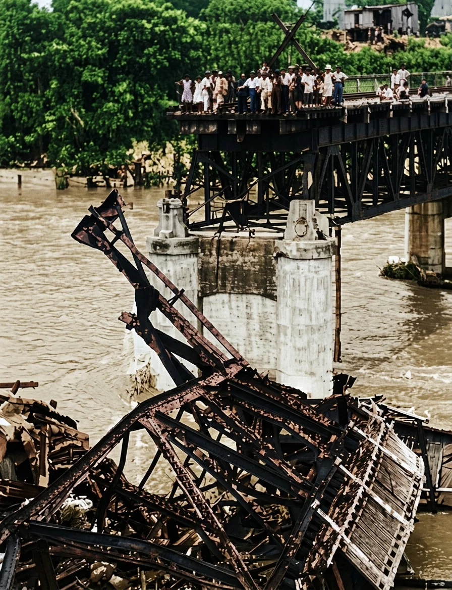 One can best appreciate the tremendous power of these tropical hurricanes when he considers the force necessary to wrest in two a great, strong bridge like this constructed of steel and concrete.